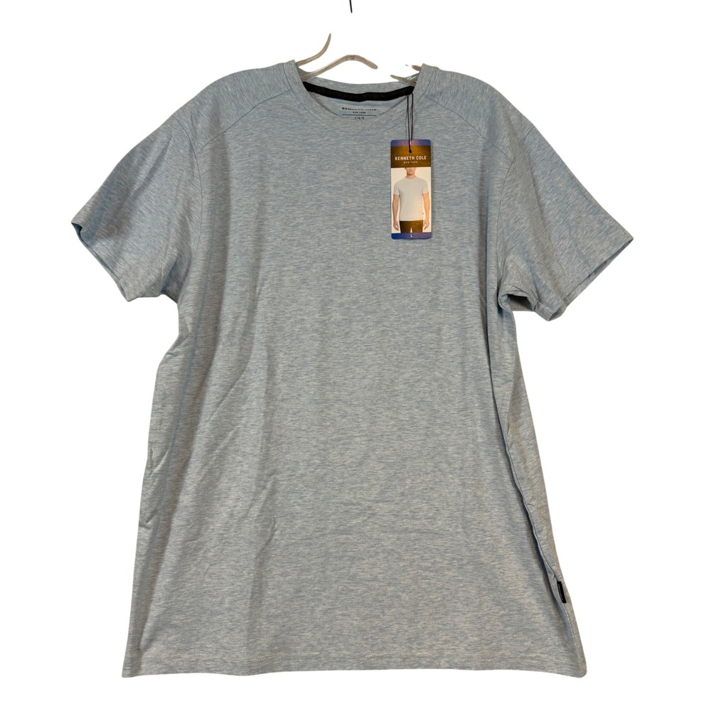 Kenneth Cole New York Mens Blue Heathered Organic Cotton Stretch Tee Shirt •L•